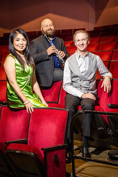  Dr. Anthony Olson (left) will be joined by Joseph Tomasso (center), Eva Peng (right) and others for a celebration of Georg Philipp Telemann. (Photo by Todd Weddle/Northwest Missouri State University)